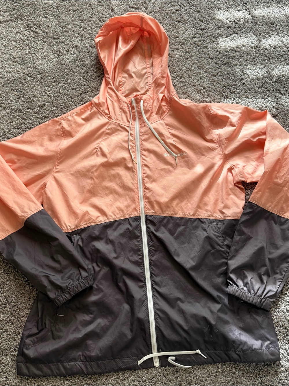 Columbia Women's Peach and Charcoal Hooded Windbreaker
